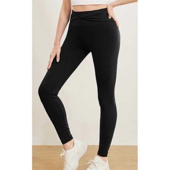 SHEIN Curve Women's Crossover Front Waistband Black Leggings Plus Size 4XL - Picture 2 of 11